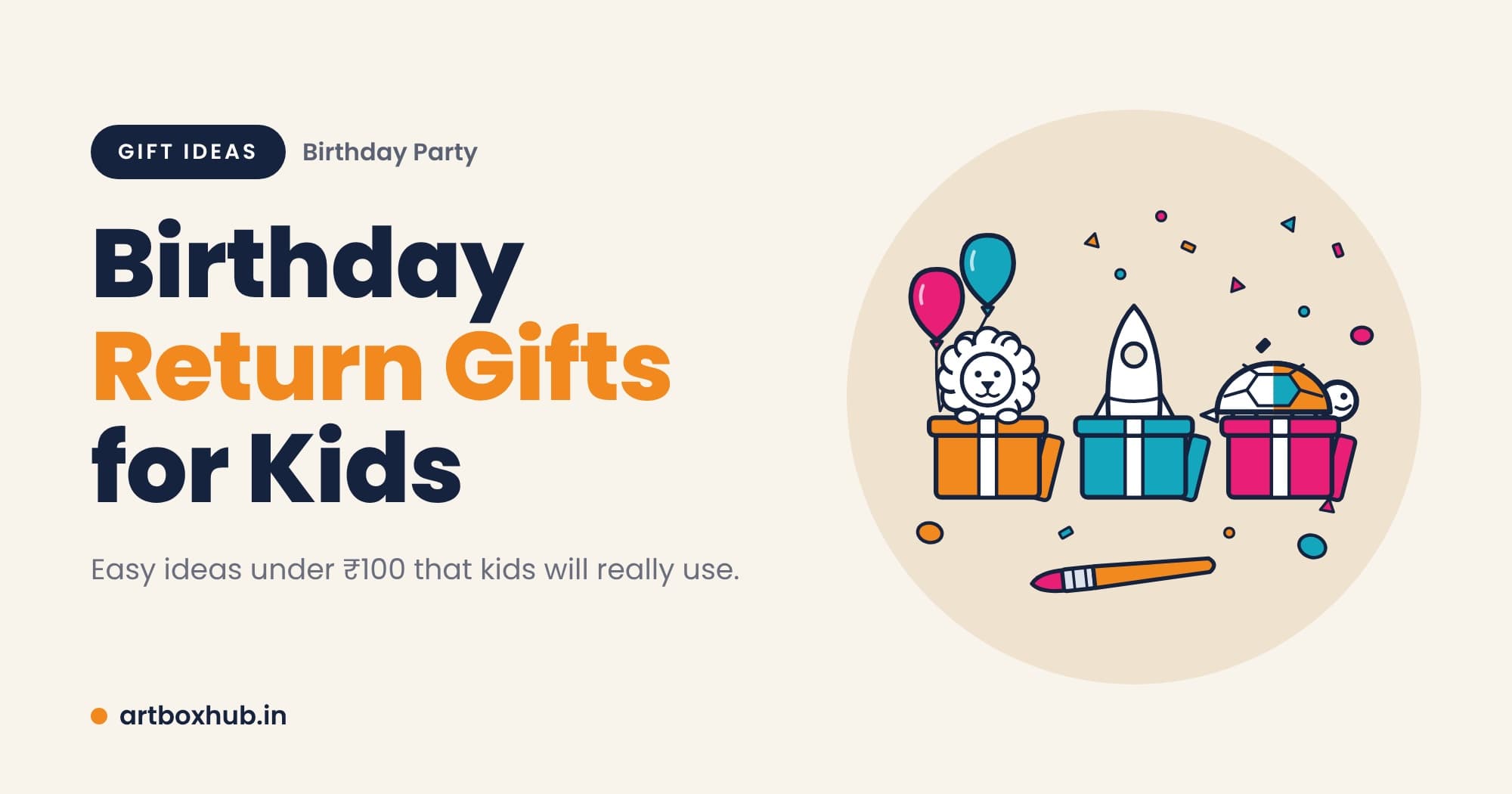 Three gift boxes with a lion, a rocket and a turtle figurine to paint, with balloons and a paintbrush